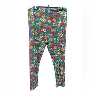 LulaRoe Hunter Green Orange Red Poinsettia  Pattern Leggings‎
